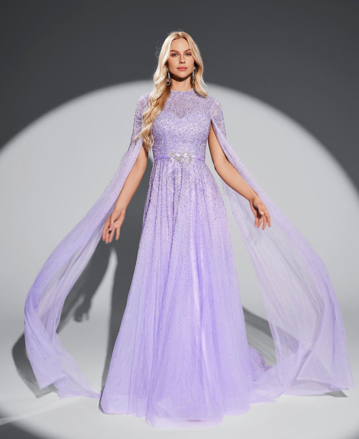 Tasia Blue Beading Luxury High Neck Evening Gown Mscooco.co.uk