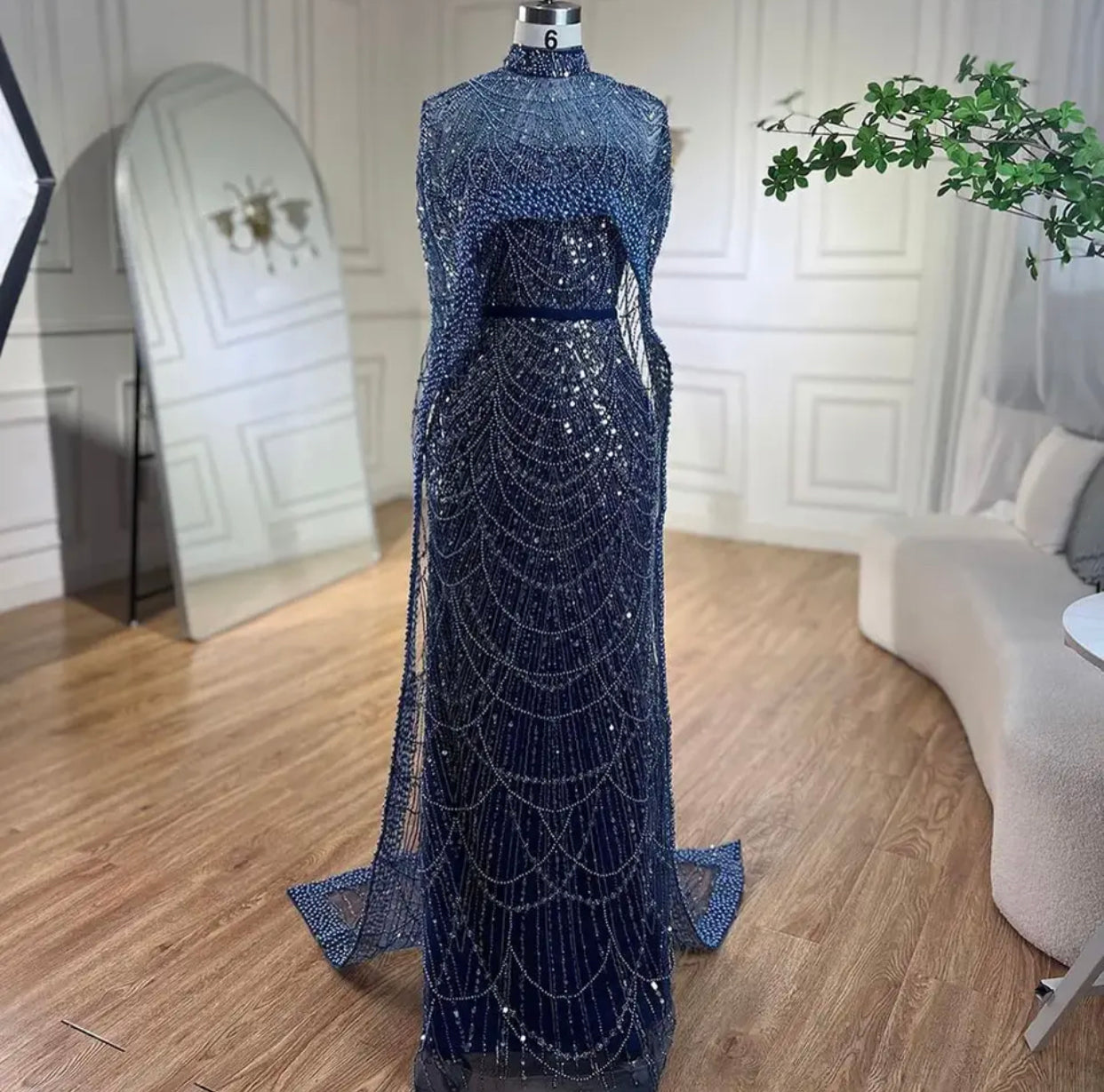 Dive Mermaid Beaded Embellished cape sleeves Gown Mscooco.co.uk