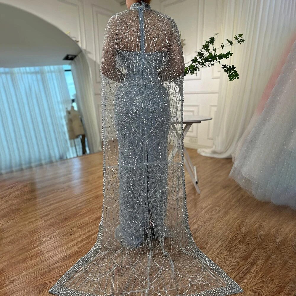 Dive Mermaid Beaded Embellished cape sleeves Gown Mscooco.co.uk
