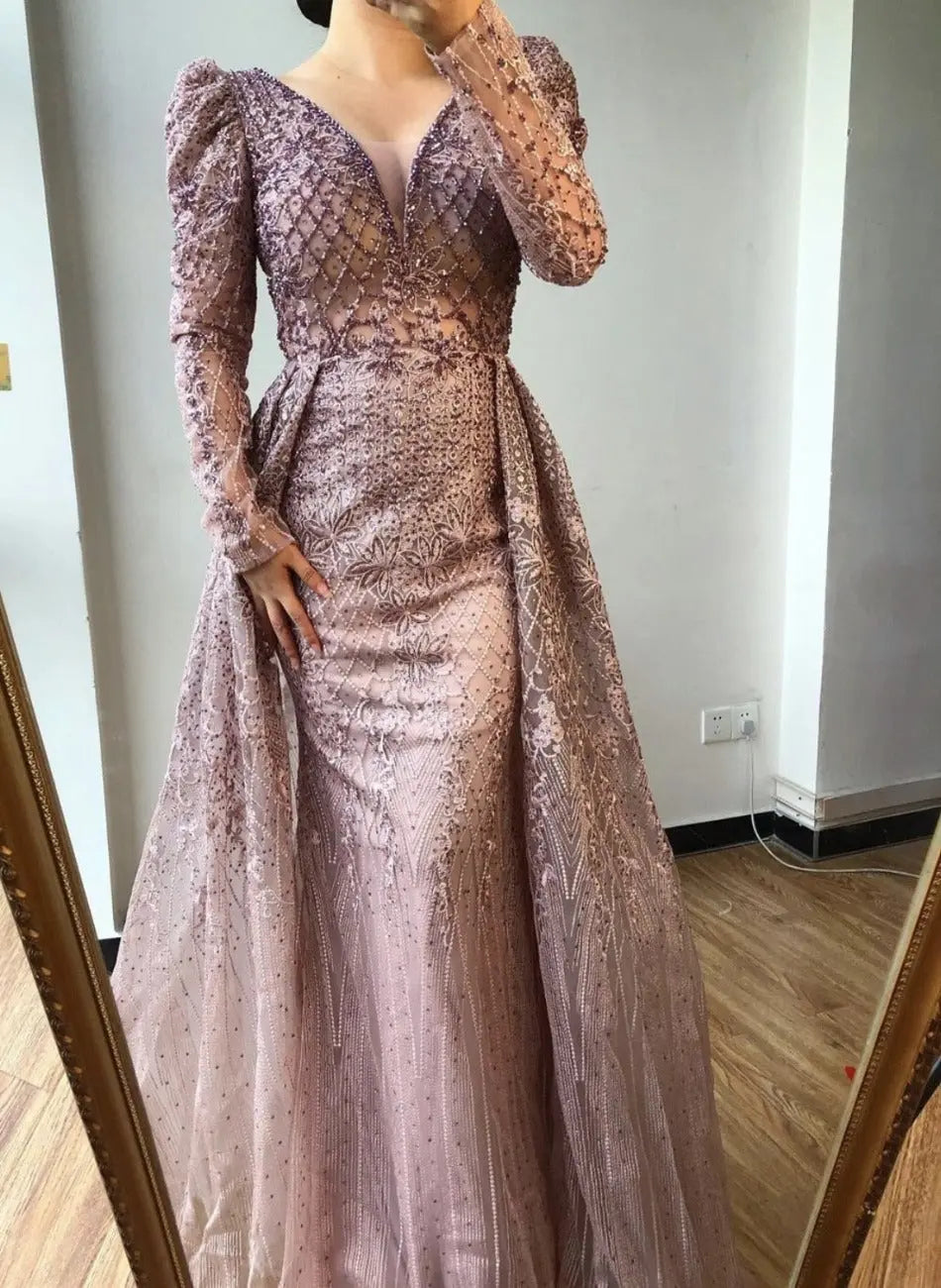 Danya Long Sleeves Beading Crystal Formal Dress Mscooco.co.uk