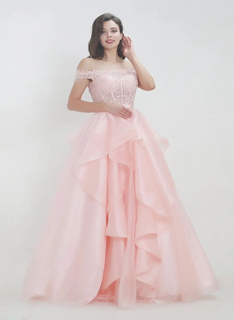 Isabella Pink Off shoulder Prom Dress Mscooco.co.uk