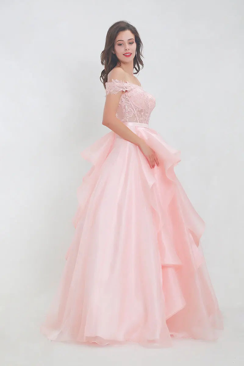 Isabella Pink Off shoulder Prom Dress Mscooco.co.uk