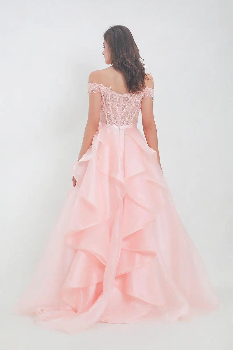 Isabella Pink Off shoulder Prom Dress Mscooco.co.uk