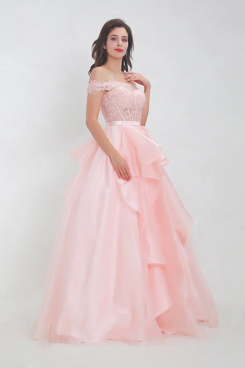 Isabella Pink Off shoulder Prom Dress Mscooco.co.uk