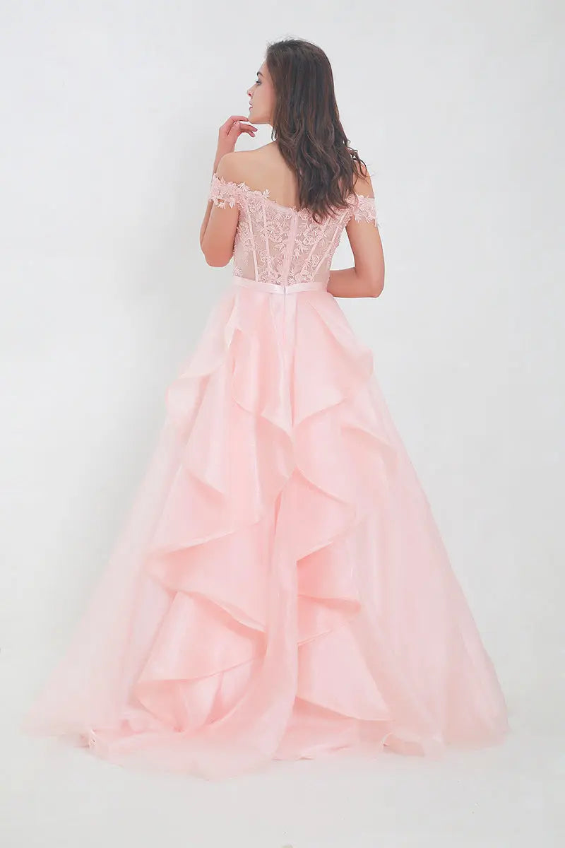 Isabella Pink Off shoulder Prom Dress Mscooco.co.uk