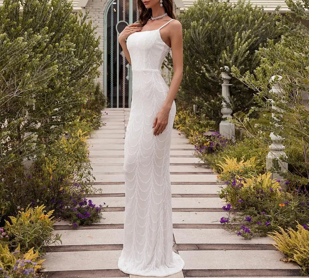 Jazlynn V-Neck Wave Sequins Maxi Dress Mscooco.co.uk