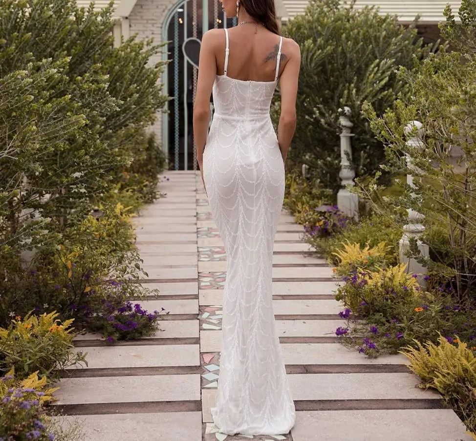 Jazlynn V-Neck Wave Sequins Maxi Dress Mscooco.co.uk