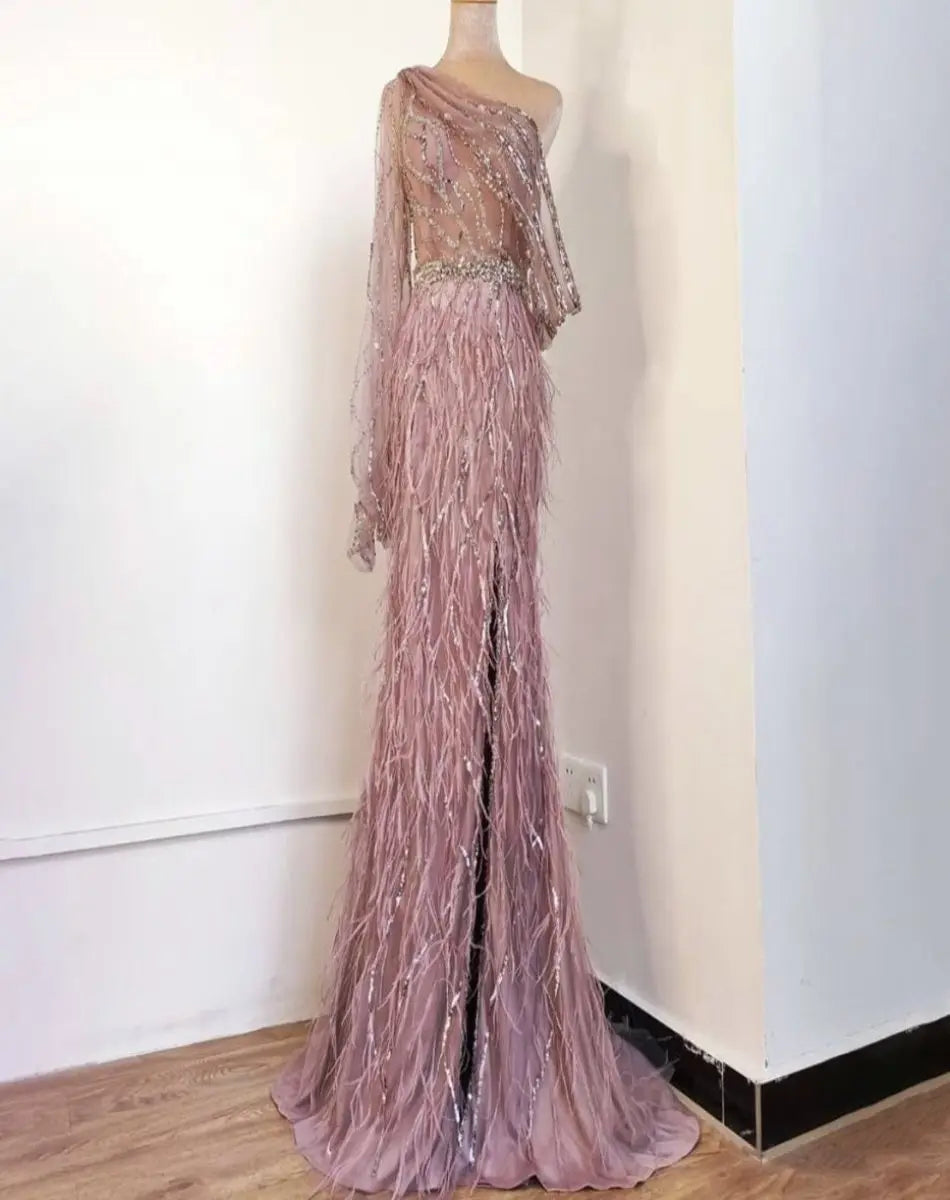 Keilani One shoulder Beading Evening Dress Mscooco.co.uk