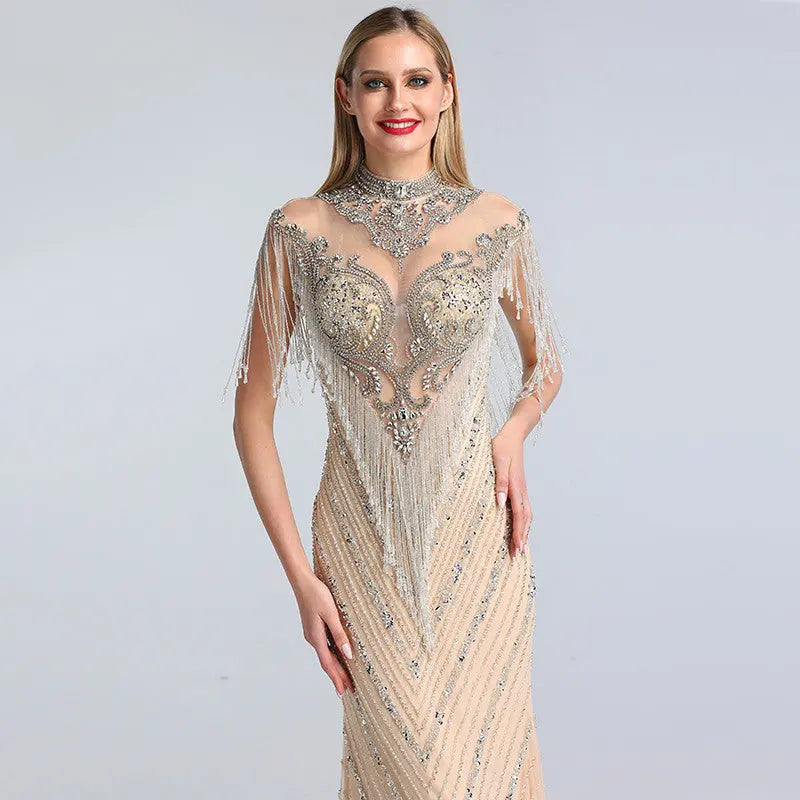 Lorraine Luxury Beading Tassel Evening Dress Mscooco.co.uk