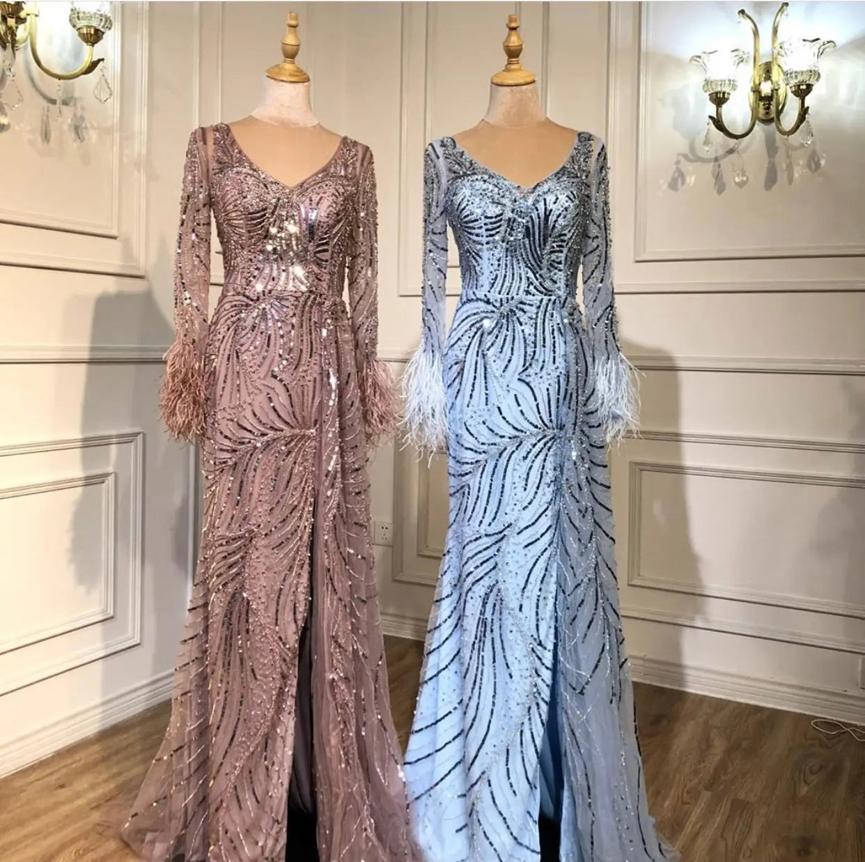 Manha Sequined Long Sleeves Evening Dress Mscooco.co.uk