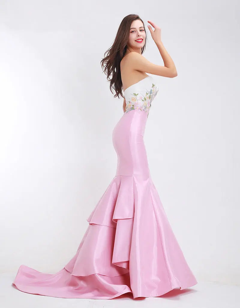 Mila - Pink Satin Fishtail Maxi Dress Mscooco.co.uk