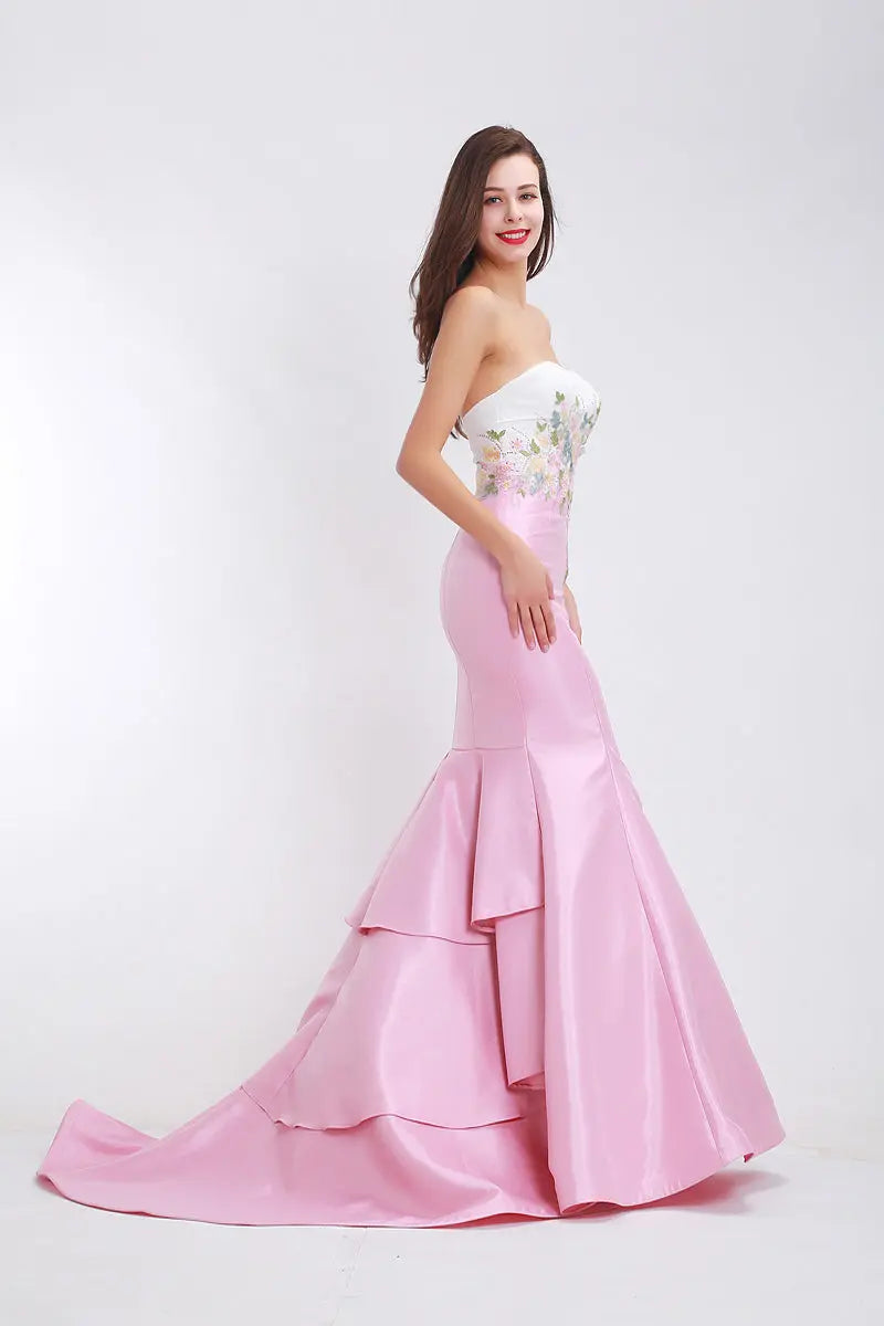 Mila - Pink Satin Fishtail Maxi Dress Mscooco.co.uk