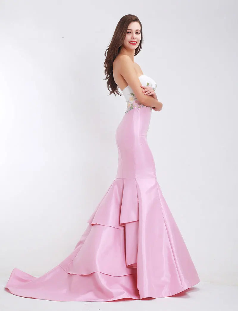 Mila - Pink Satin Fishtail Maxi Dress Mscooco.co.uk