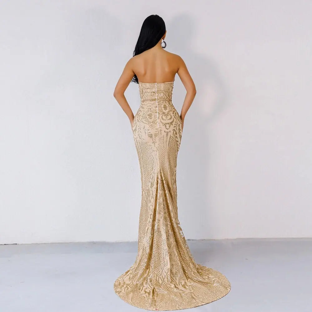 Mona Gold Glitter Maxi Dress - MSCOOCO