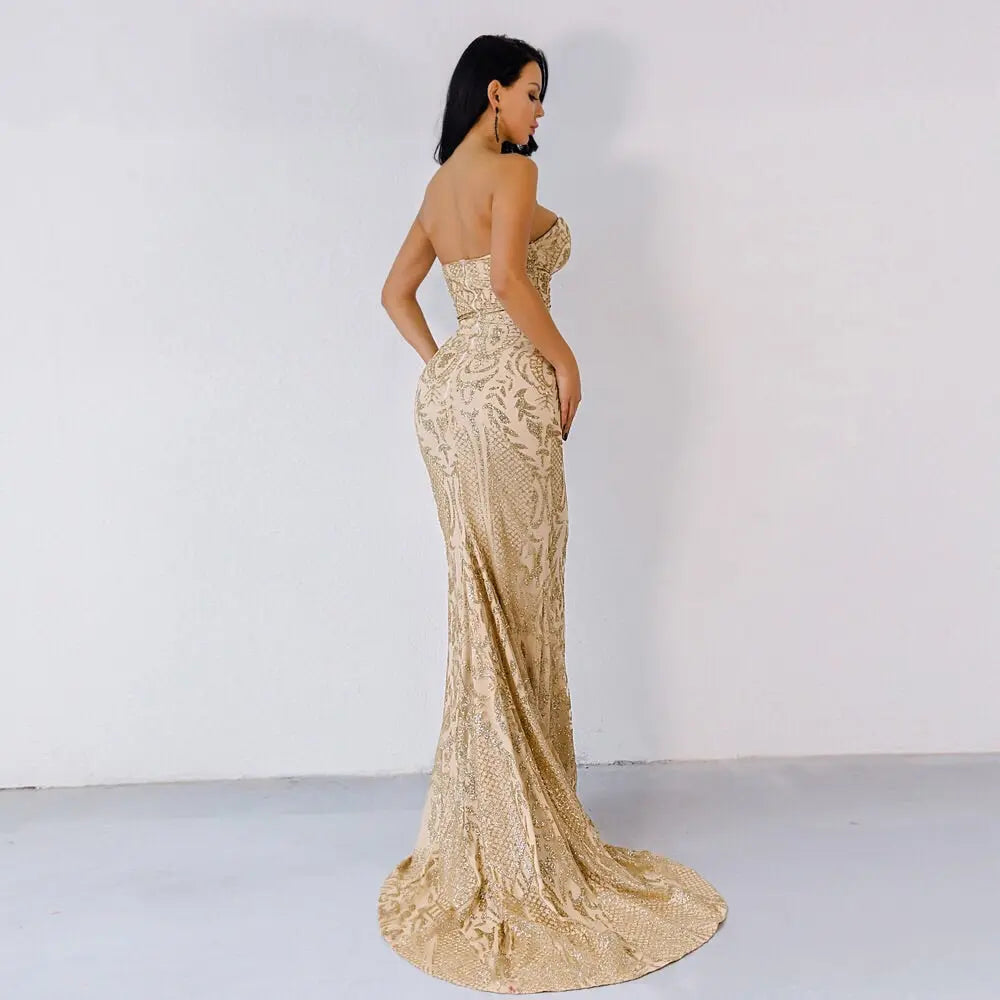 Mona Gold Glitter Maxi Dress - MSCOOCO