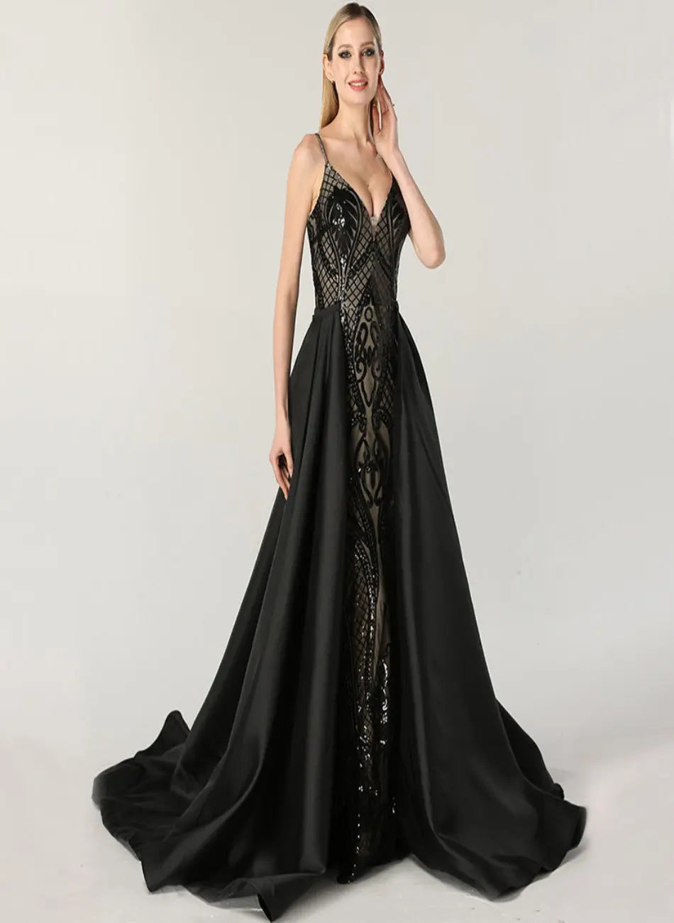 Naila V-Neck Sparkle Evening Dress Mscooco.co.uk