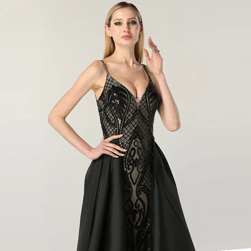 Naila V-Neck Sparkle Evening Dress Mscooco.co.uk