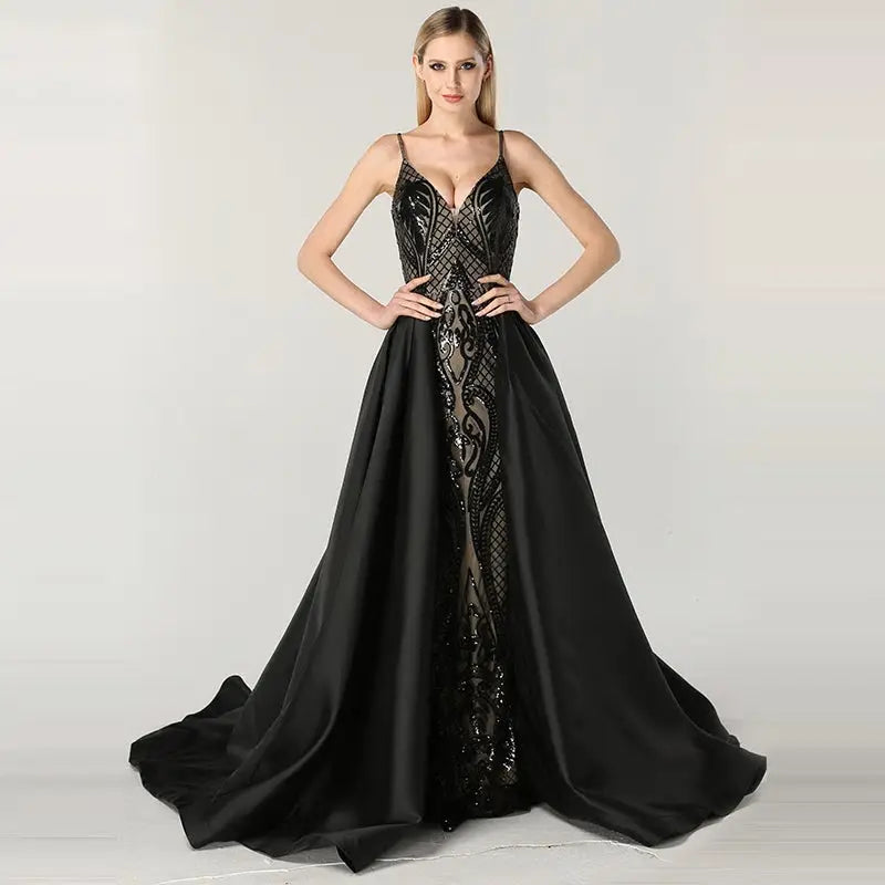 Naila V-Neck Sparkle Evening Dress Mscooco.co.uk