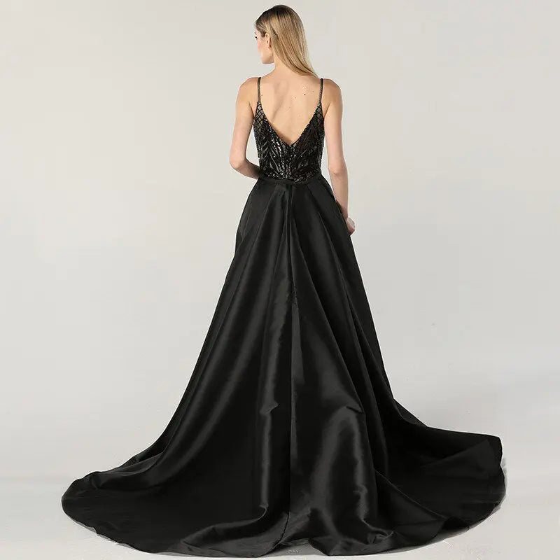 Naila V-Neck Sparkle Evening Dress Mscooco.co.uk