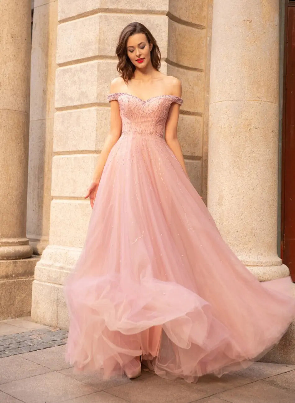 Nina Boat Neck Beading A-line Prom Dress Mscooco.co.uk