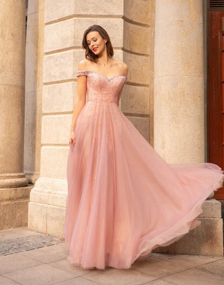 Nina Boat Neck Beading A-line Prom Dress Mscooco.co.uk