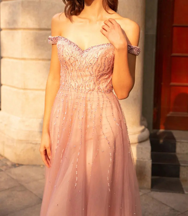 Nina Boat Neck Beading A-line Prom Dress Mscooco.co.uk