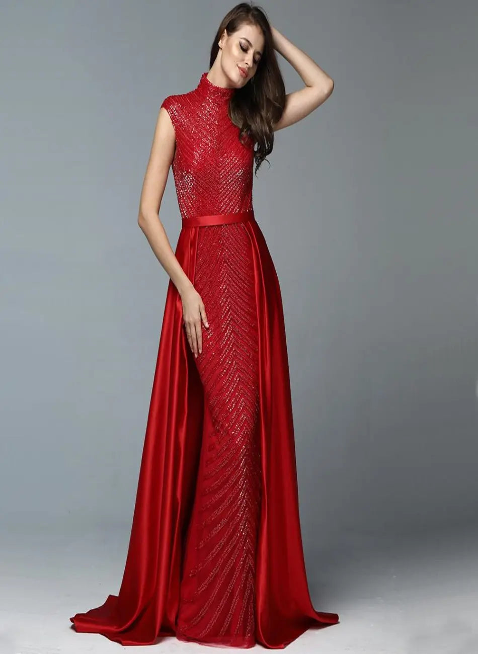 Noelle - High Neck Beading Evening Dress Mscooco.co.uk