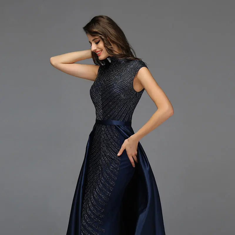 Noelle - High Neck Beading Evening Dress Mscooco.co.uk