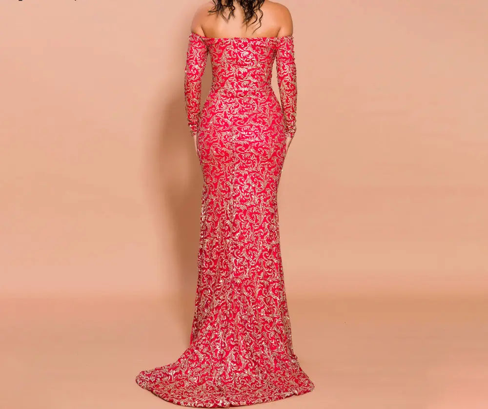 Off Shoulder Long Sleeve Elegant Maxi Dress - MSCOOCO