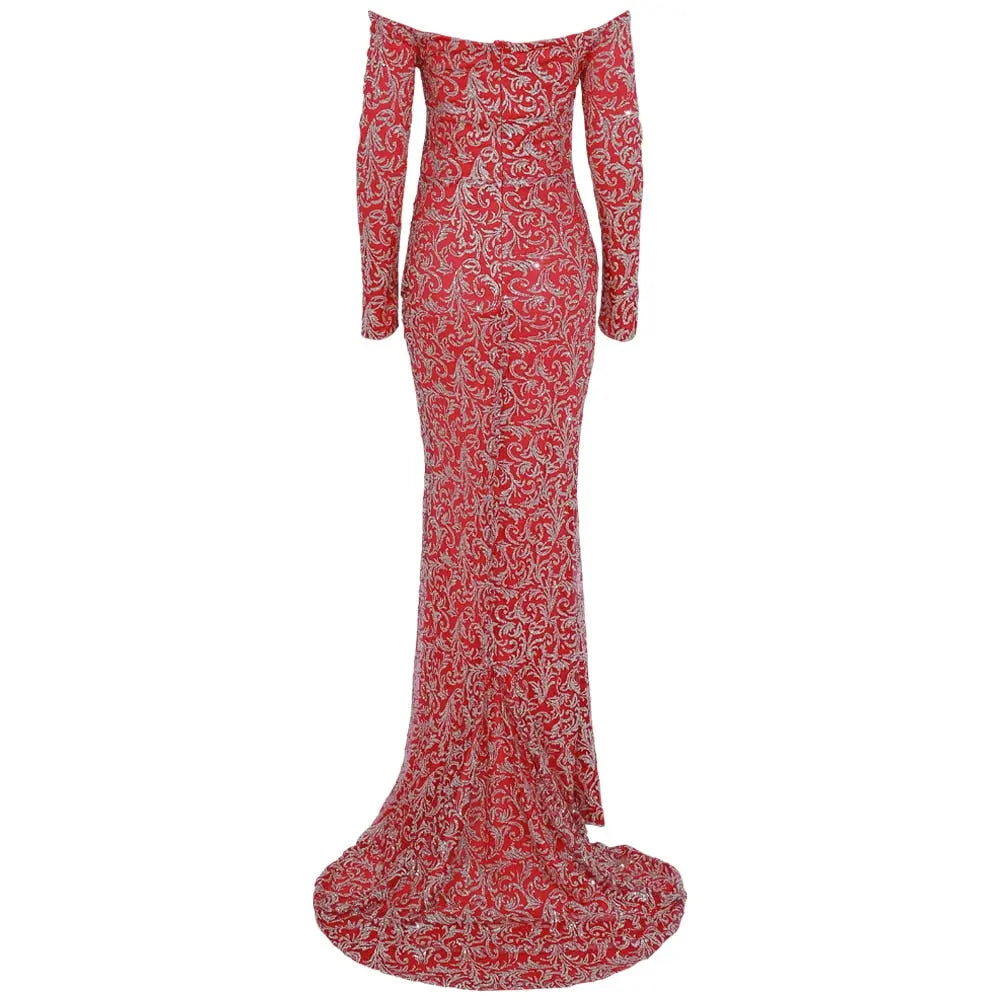 Off Shoulder Long Sleeve Elegant Maxi Dress - MSCOOCO