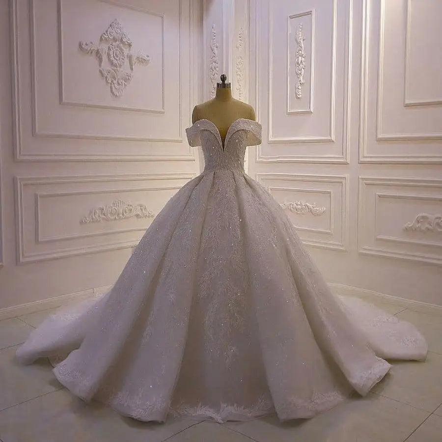 Off The Shoulder Full Lace Beading Bridal Gown Mscooco.co.uk