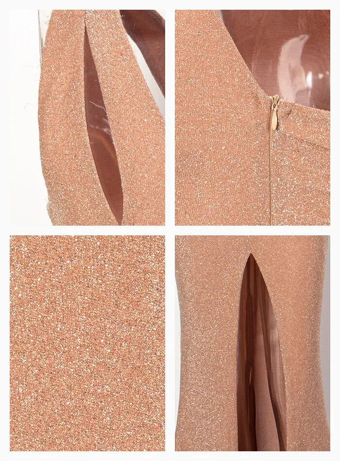 One Shoulder Reflective Material Fishtail Shape Maxi Dress - MSCOOCO