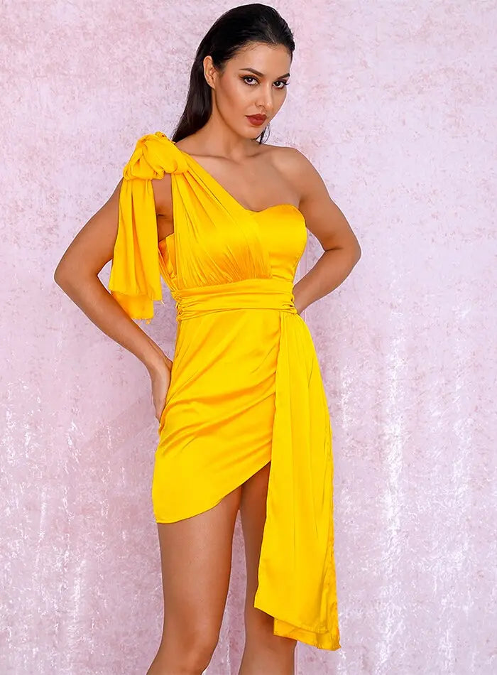 One-Shoulder Strap Slim Fit Micro-Elastic Reflective Material Dress - MSCOOCO