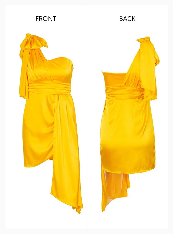 One-Shoulder Strap Slim Fit Micro-Elastic Reflective Material Dress - MSCOOCO
