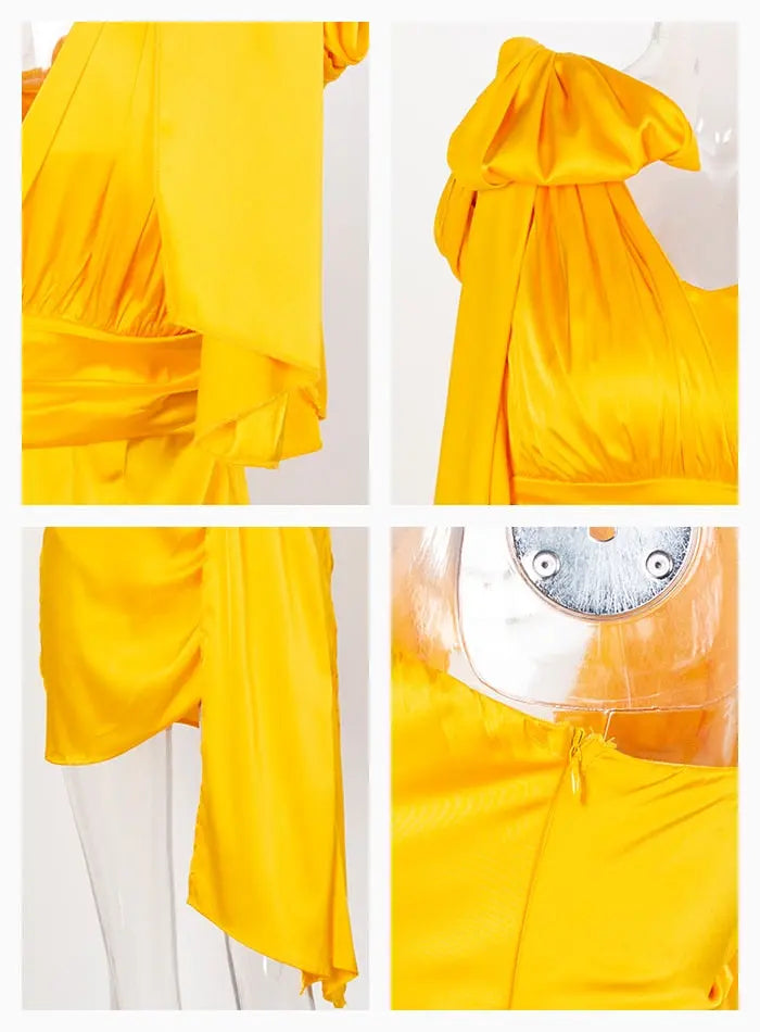One-Shoulder Strap Slim Fit Micro-Elastic Reflective Material Dress - MSCOOCO