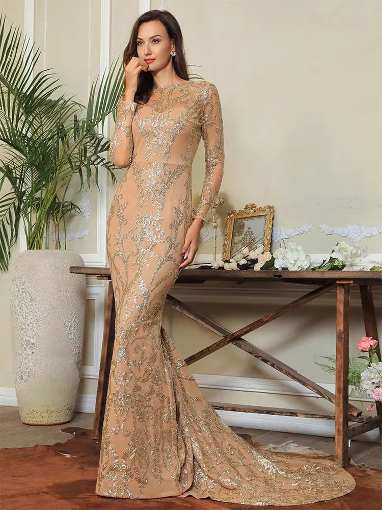 Open Back Geometric Pattern Glitter Glue Material Bodycon Long Dress - MSCOOCO