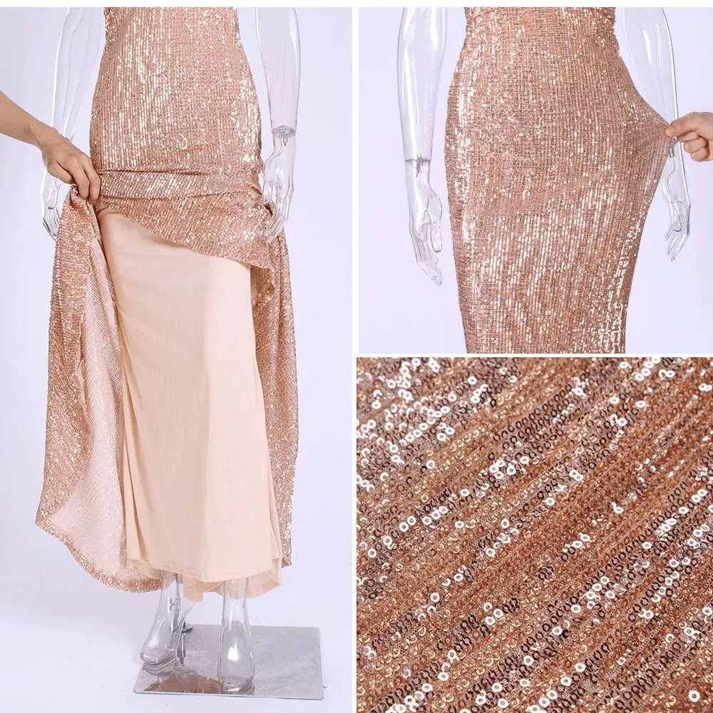 Open Back Mermaid Sequined Maxi Dress - MSCOOCO