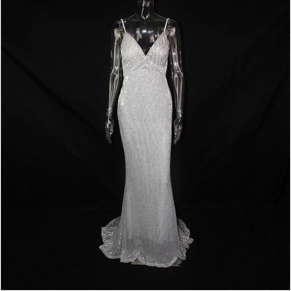 Open Back Mermaid Sequined Maxi Dress - MSCOOCO