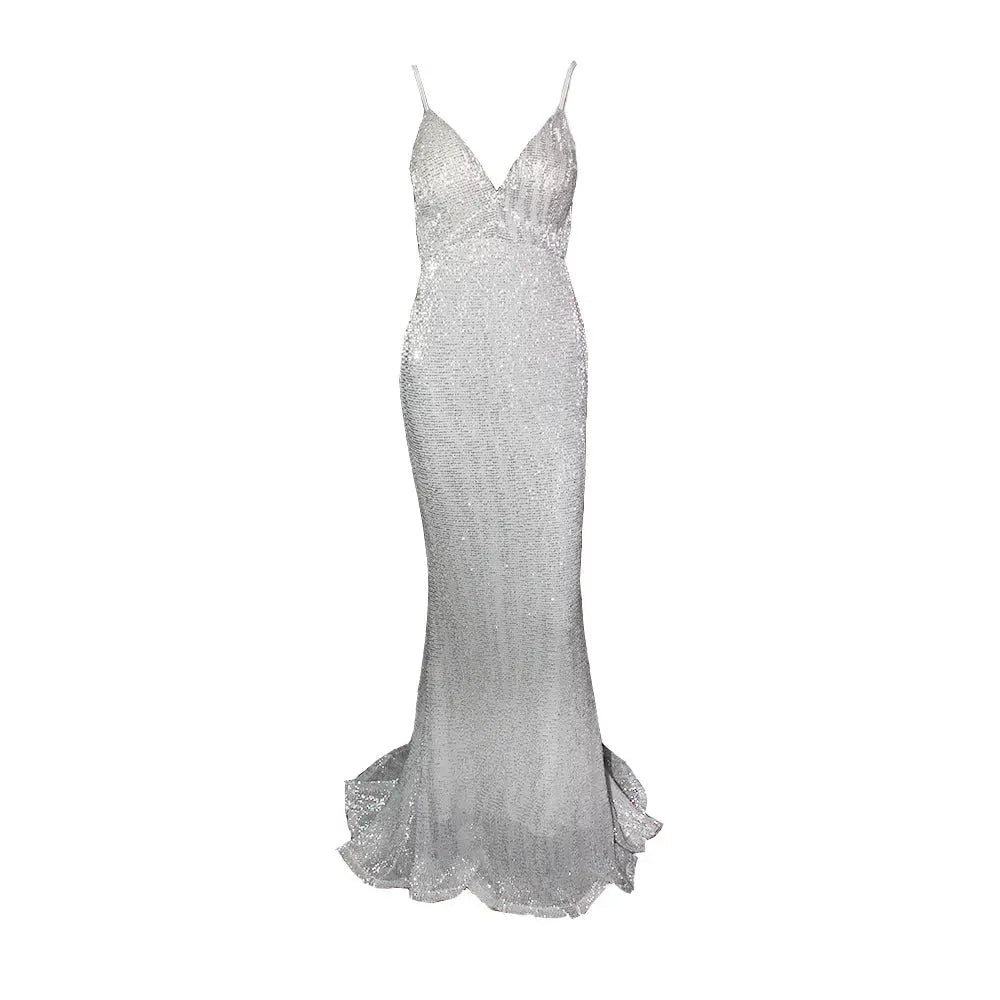Open Back Mermaid Sequined Maxi Dress - MSCOOCO
