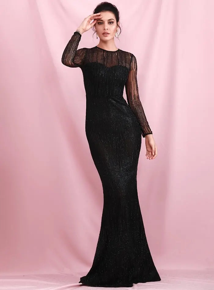 Paradise _ Black Bodycon Glitter Maxi Dress Mscooco.co.uk