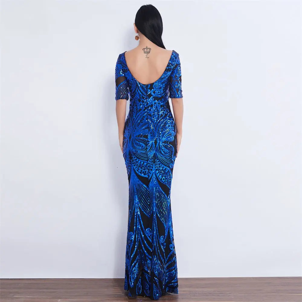 Half Sleeve Butterfly Style Sequin Mermaid Dress - MSCOOCO