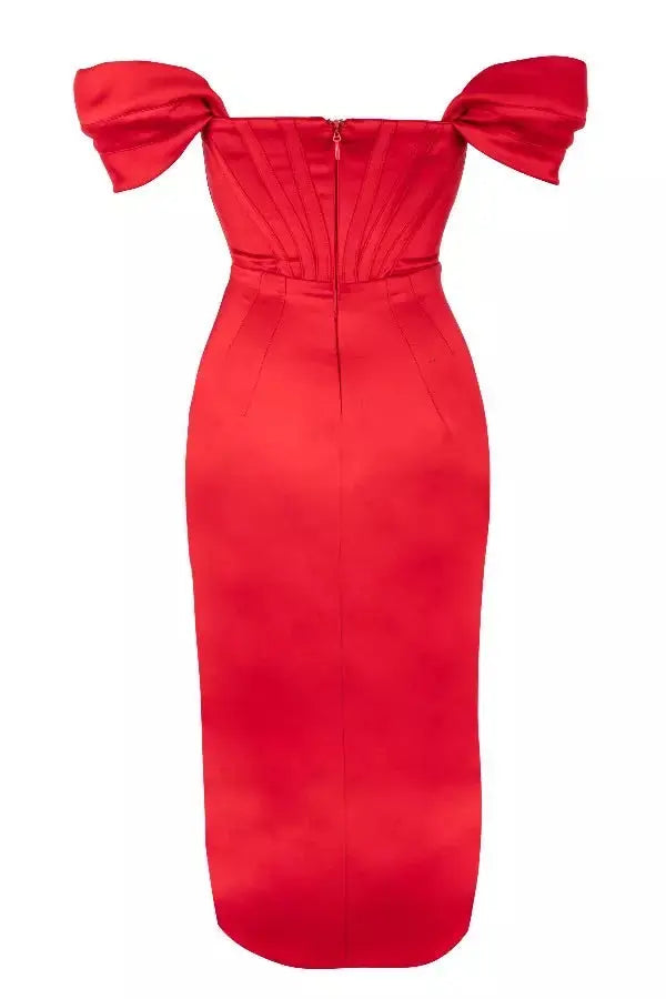 Red Backless Elegant Midi Dress - MSCOOCO