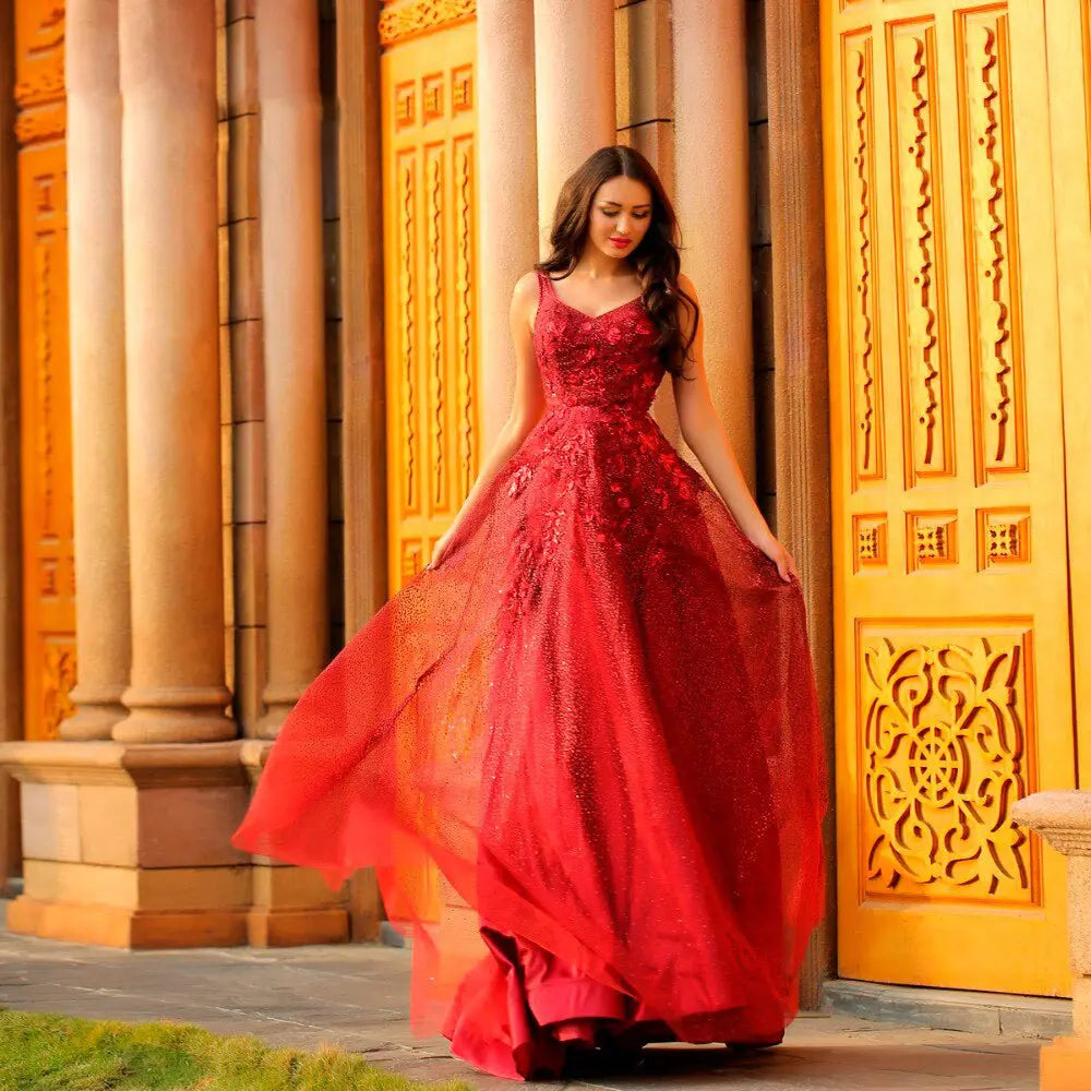 Elegant Beading Backless A-Line Sexy V-neck Empire Waist Ball Gowns - MSCOOCO