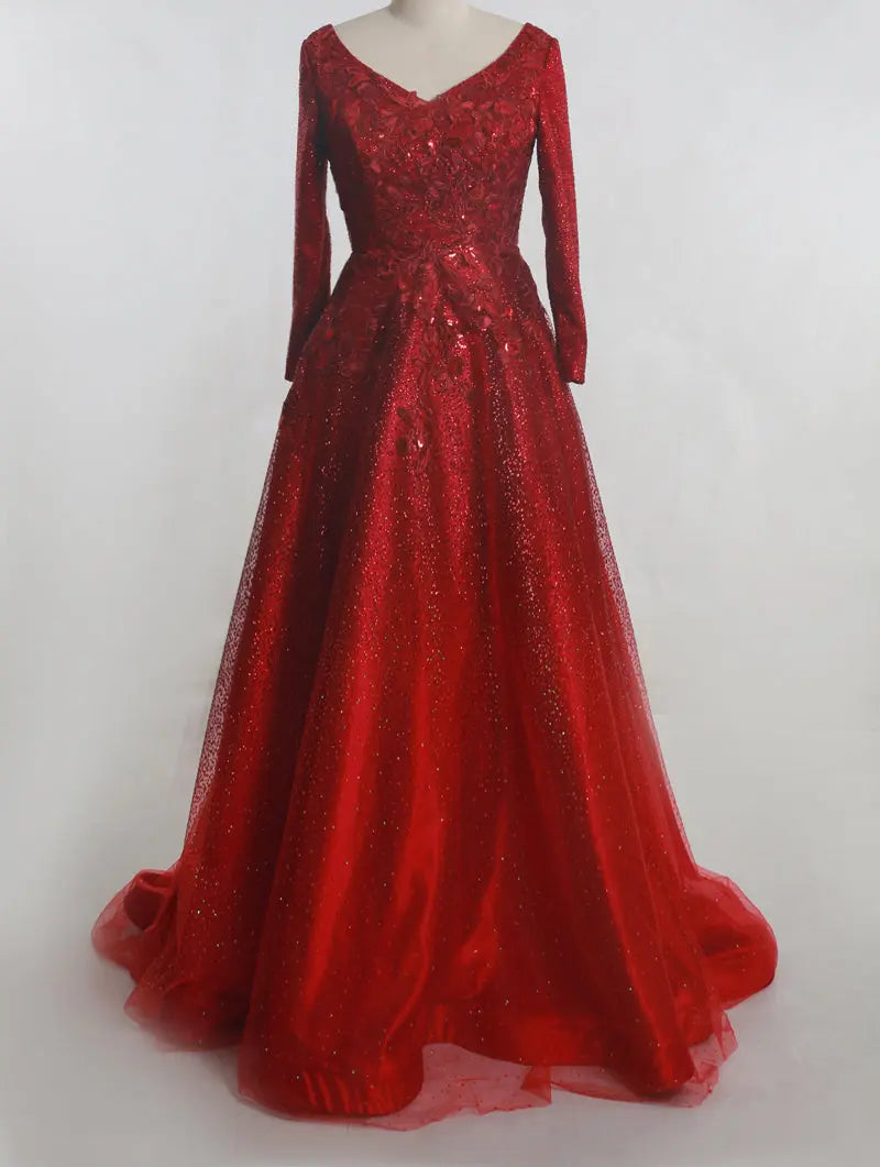 Elegant Beading Backless A-Line Sexy V-neck Empire Waist Ball Gowns - MSCOOCO
