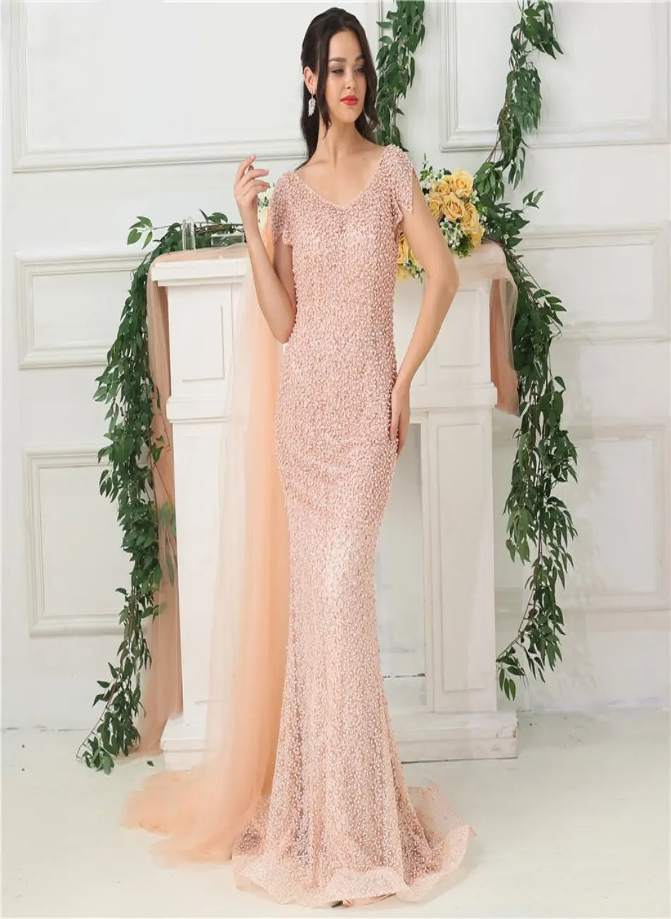 Rhea Pearl Mermaid Evening Dress Mscooco.co.uk