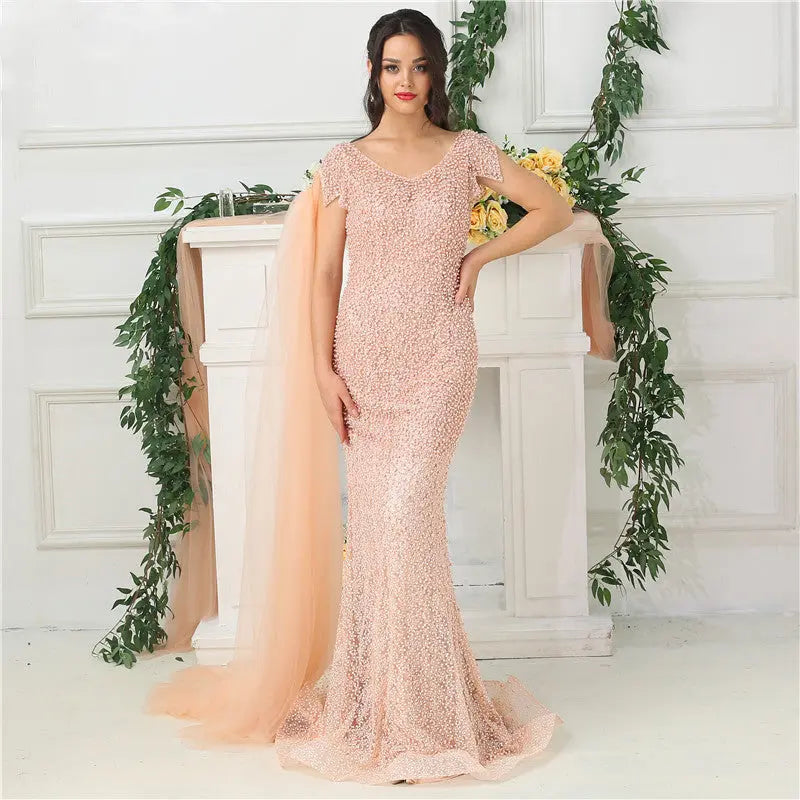 Rhea Pearl Mermaid Evening Dress Mscooco.co.uk