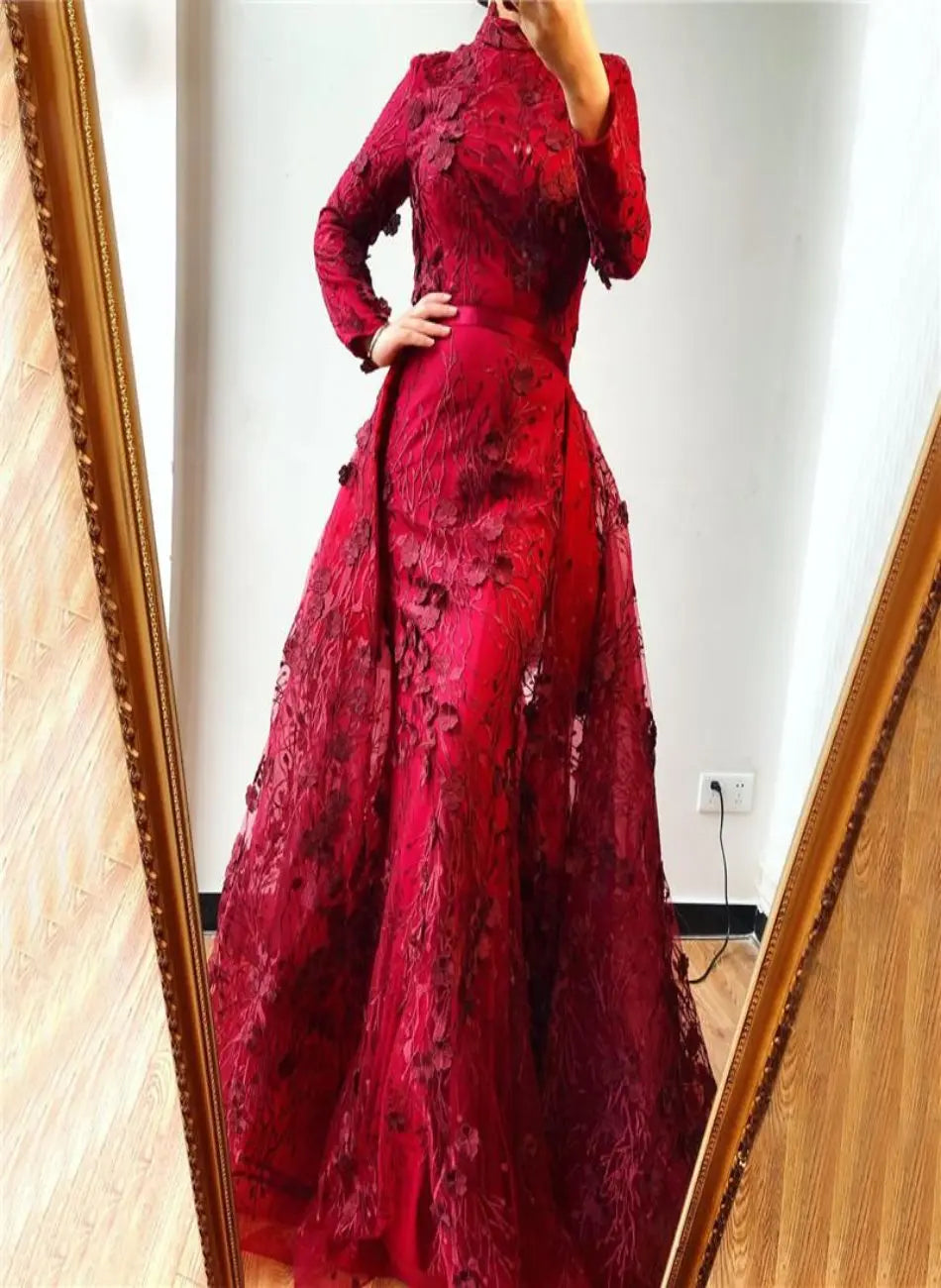 Romantic - Wine Red Flowers Lace Evening Dress Mscooco.co.uk