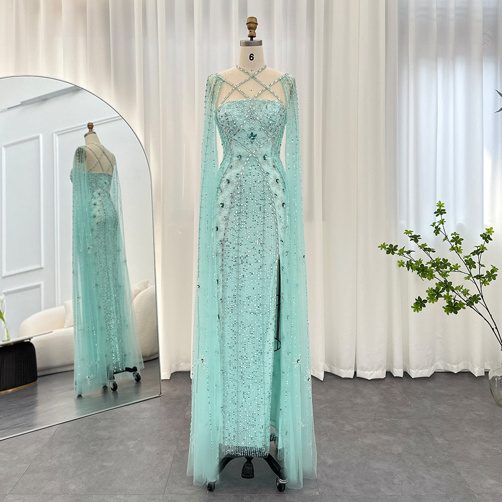 SAMARA Luxury Mermaid with Cape Sleeves Criss Cross Evening Dress Mscooco.co.uk