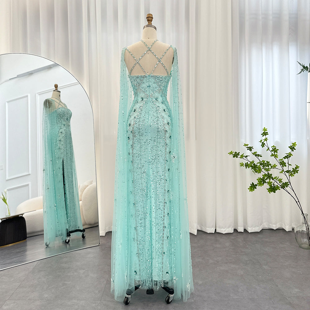 SAMARA Luxury Mermaid with Cape Sleeves Criss Cross Evening Dress Mscooco.co.uk