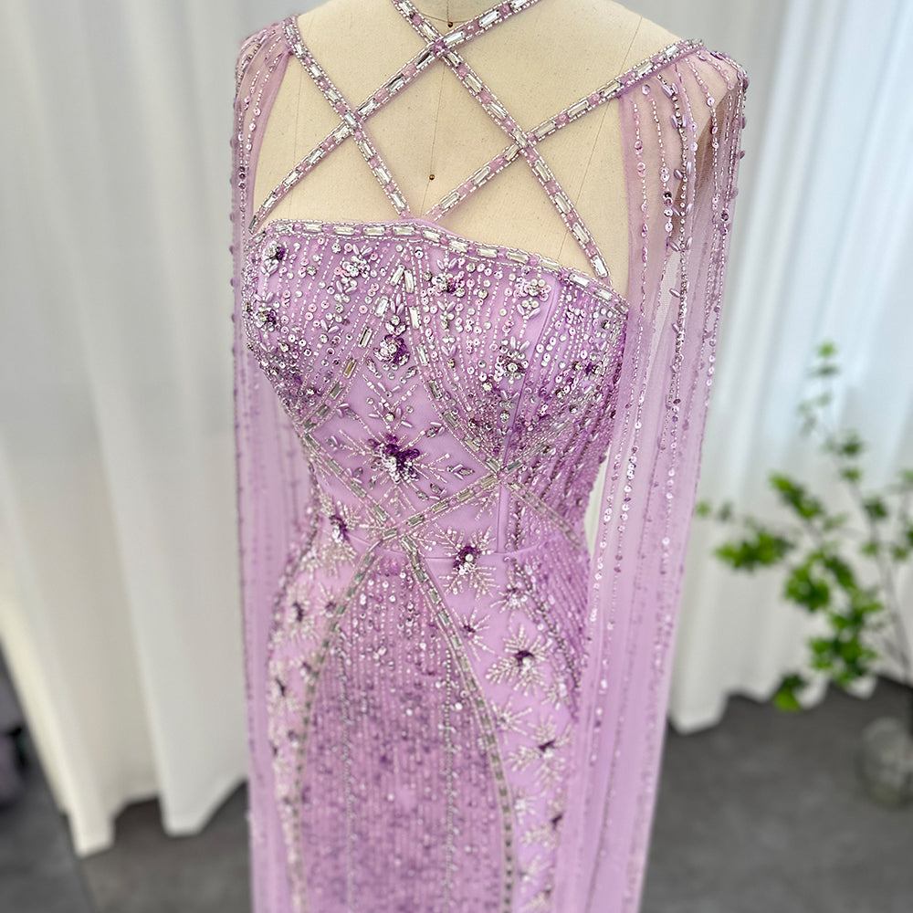 SAMARA Luxury Mermaid with Cape Sleeves Criss Cross Evening Dress Mscooco.co.uk